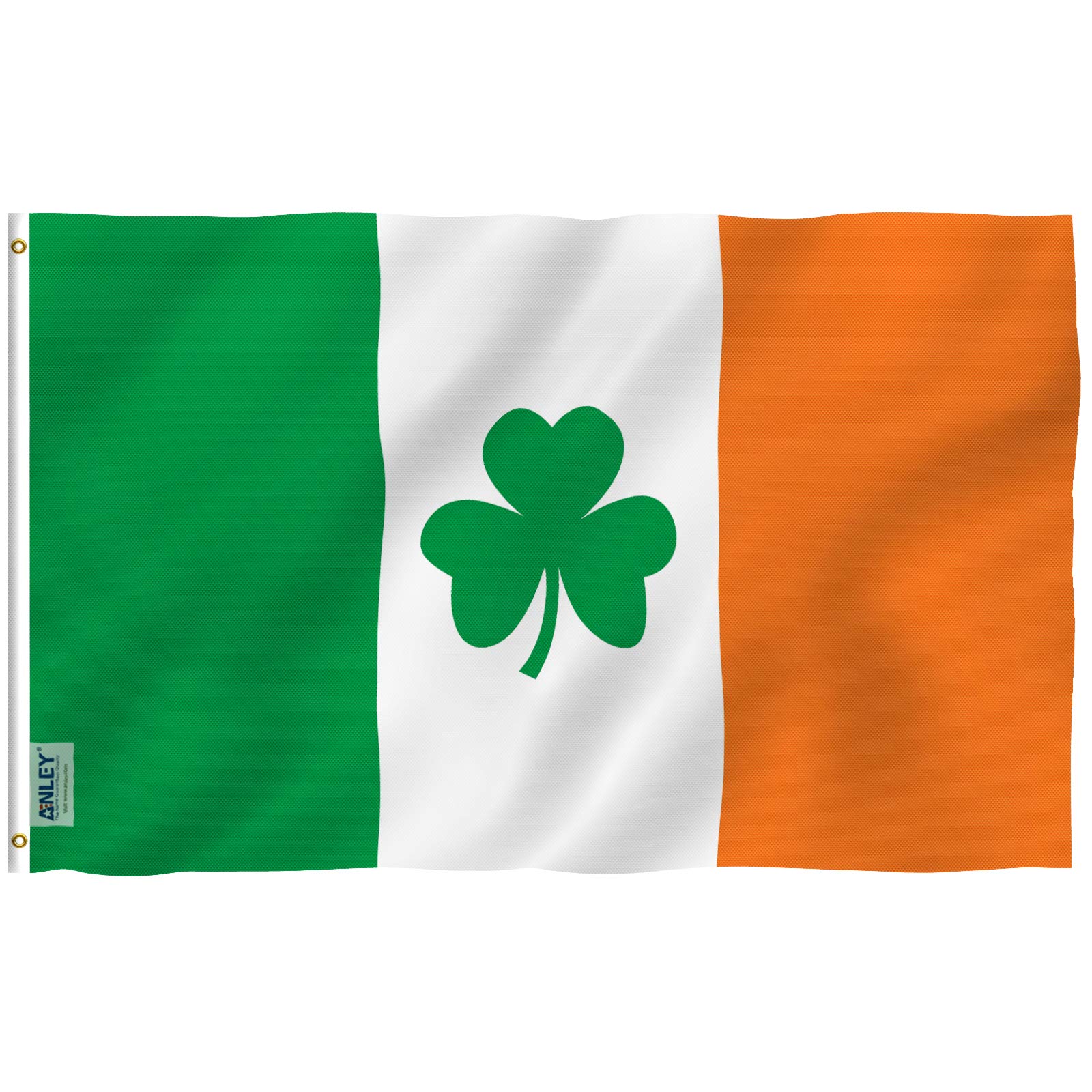 Anley Fly Breeze 3x5 Foot (90 X 150cm) Ireland Shamrock Flag - Vivid Color and UV Fade Resistant - Canvas Header and Double Stitched - Saint Patrick's Day Clover Flags Polyester with Brass Grommets