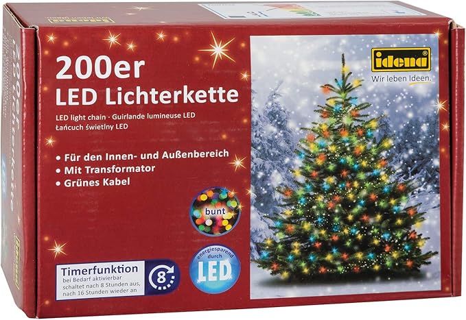 Albero Di Natale Da Esterno Amazon.Idena 8325068 Catena Luminosa Da Esterni Con 200 Lampadine Multicolore Amazon It Illuminazione