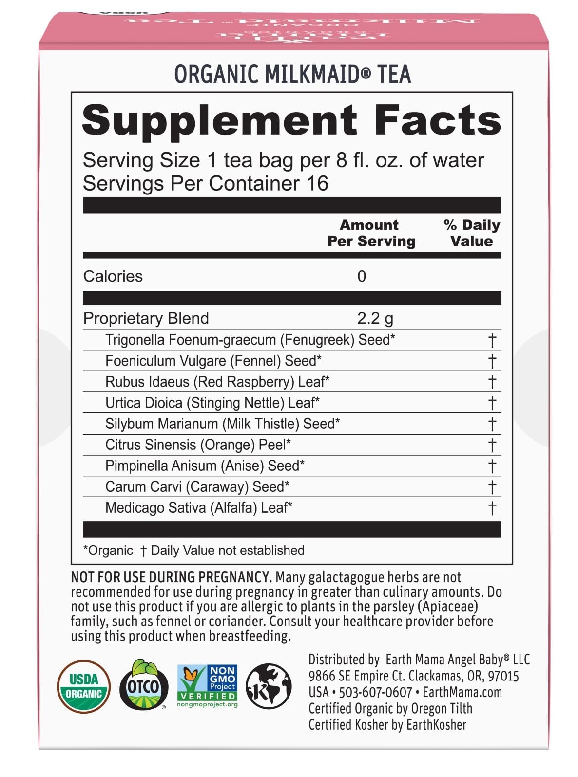 Earth Mama Organic Milkmaid® Tea | Lactation Support Herbal Tea Bags for Breastfeeding, Decaf Lactation Supplement for Increased Breast Milk Production, With Milk Thistle & Fenugreek (16 Count)