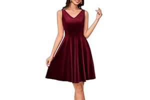 Dressystar Women's V Neck Velvet Dress Flared A-line Cocktail Party Dresses for Women Short Formal Wedding Guest Dress