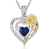 Zeuslia Sunflower Necklace Sterling Silver Sunflower Pendant Necklaces for Women Birthstone Heart Jewelry Gifts for Women Sapphire Necklace September Birthstone Necklaces