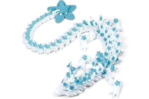 SGYYSG 3D Printed Cherry Blossom Crystal Dragon, 12 Inch Articulated & Magical Movable Dragon Model - Perfect for Display, Collection, and Unique Gift (Blue White)