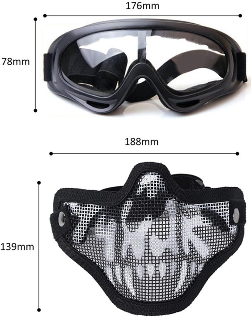 Outgeek Airsoft Half Face Mask Steel Mesh and Goggles Set for Halloween and Xmas(Skull Set) : Sports & Outdoors