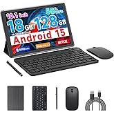 COOPERS Tablet Android 15, 10 inch Tablet 18GB RAM+128GB ROM 2TB Expandable, 2.0Ghz Quad-core Processor, 5G WiFi6 BT5.0, Dual Cameras, 2 in 1 Tablets with Keyboard Case Mouse Stylus, Widevine L1 Black