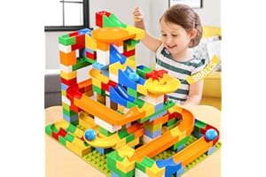 TEMI 248 Pieces Marble Run Deluxe Building Block Set for Kids, with 8 Marbles Balls, Race Track Models for 3+ Year Old Toddler Boys & Girls,Roller Coaster Construction Toys Birthday