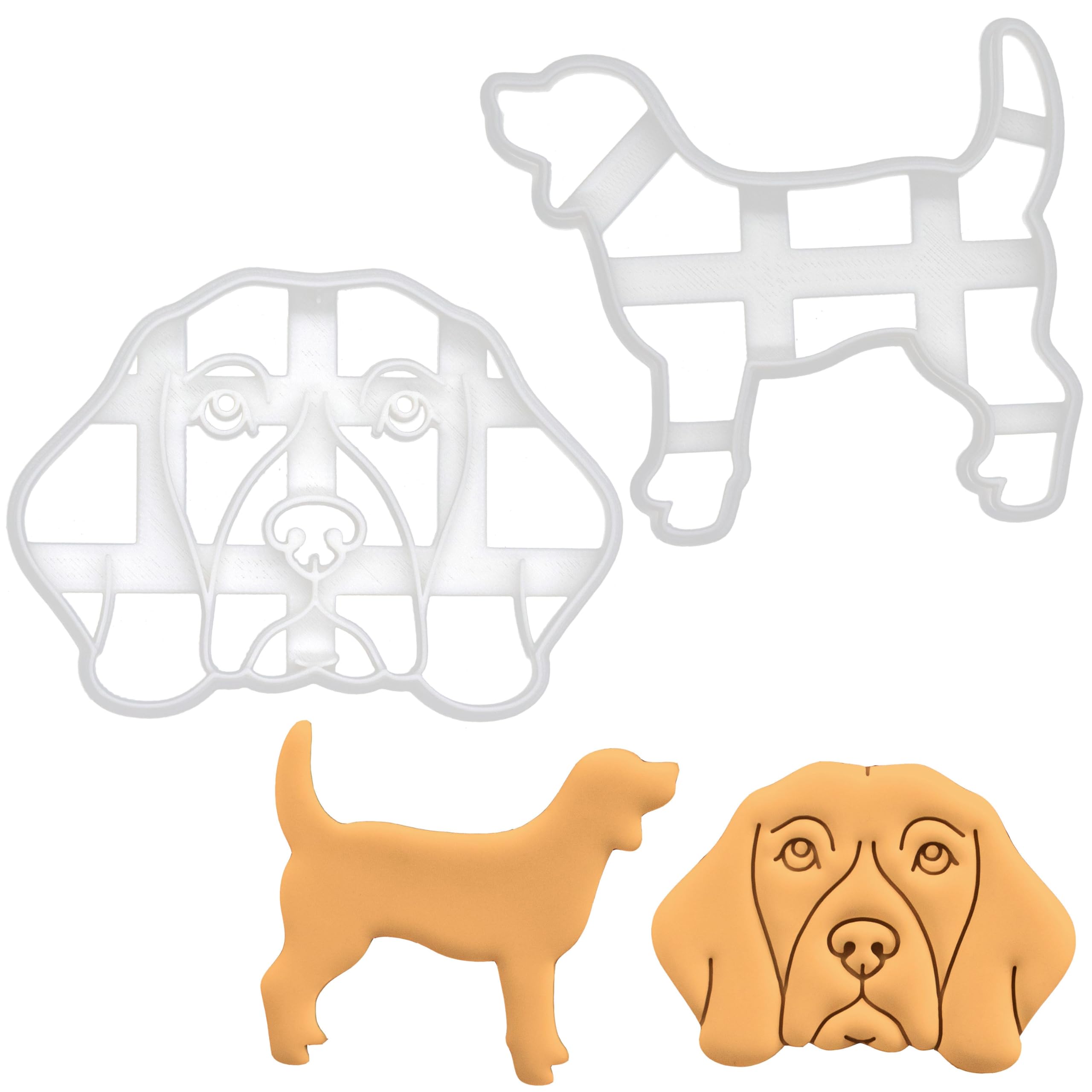 BAKERLOGY Set of 2 Beagle Cookie Cutters (Face and Outline) - Detailed Biscuit Cutter Design for Baking and Crafts, Ideal on Fondant, Dough, Clay