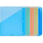 Amazon Basics Binder Organizer, Plastic Document Folders, File Jacket, 3-Hole Punch, 9.3 x 11.2 inches, Assorted Colors, 25-Pack