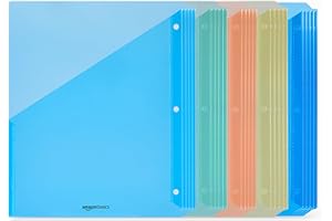 Amazon Basics Binder Pocket, Plastic Folder, 3 Hole Punch, Pack of 25, Assorted Colors, 9.3 x 11.2 inches