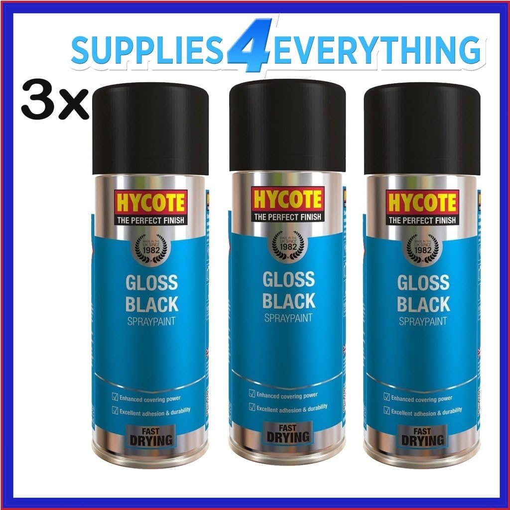 3 x Hycote Gloss Black Acrylic Spray Paint 400Ml Aerosols Amazon.co