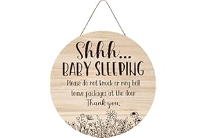 FENARENES Shhh... Baby Sleeping Hanging Sign Plaque, Do Not Knock Or Ring The Bell, Round Sturdy Wooden Door Hanger for Baby Room, Nursery, Kindergarten, Bedroom, Door Knob Decor 12In