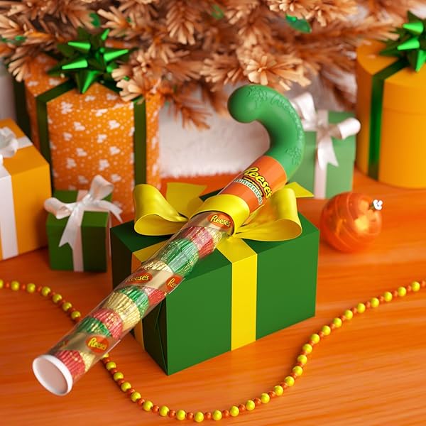 REESE’S MINIATURES MILK CHOCOLATE PEANUT BUTTER CUPS, CHRISTMAS CANDY PLASTIC CANE, 2.17 OZ
