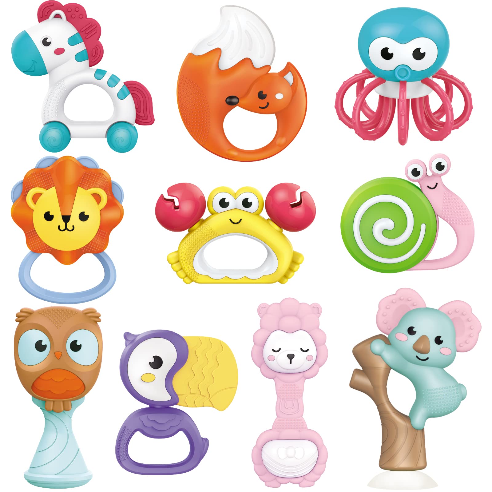 Fiouni Baby Toys 0-6 Months Baby Rattles Teething Toys Baby's First Rattle Toys Gift Set for Infant Newborn Baby Boy Girl 0 3 6 9 12 Months 10 PCS