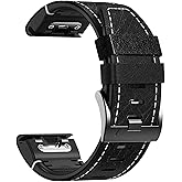 Abanen Quick Fit 22mm Leather Watch Bands for Garmin Fenix 8 / epix Pro/Tactix 8 (47mm), Fiber Leather with Silicone Lining Stitches Soft Sweat-proof Wrist Strap for Fenix 7/6 / 5, Descent G2