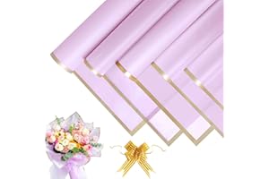 JOYIT 20 Sheets Flower Wrapping Paper - Flower Bouquet Wrapping Paper with 10 Bows Ribbon, Waterproof Flower Paper Wrap for Wedding, Birthday, Flower Shop, DIY Craft (Purple, 22.8''x22.8'')