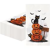 50 PCS Halloween Paper Napkins for Guest Decoupage Party Plate Table Decor | Black Cat Pumpkin Face Bat Guest Spooky Napkins Disposable Bathroom Toilet Hand Paper Towels Halloween party Favors Supplies