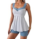 B2prity Tankini Swimsuits for Women Tummy Control Two Piece Modest Bathing Suits Floral Skirt Top with Boyshorts