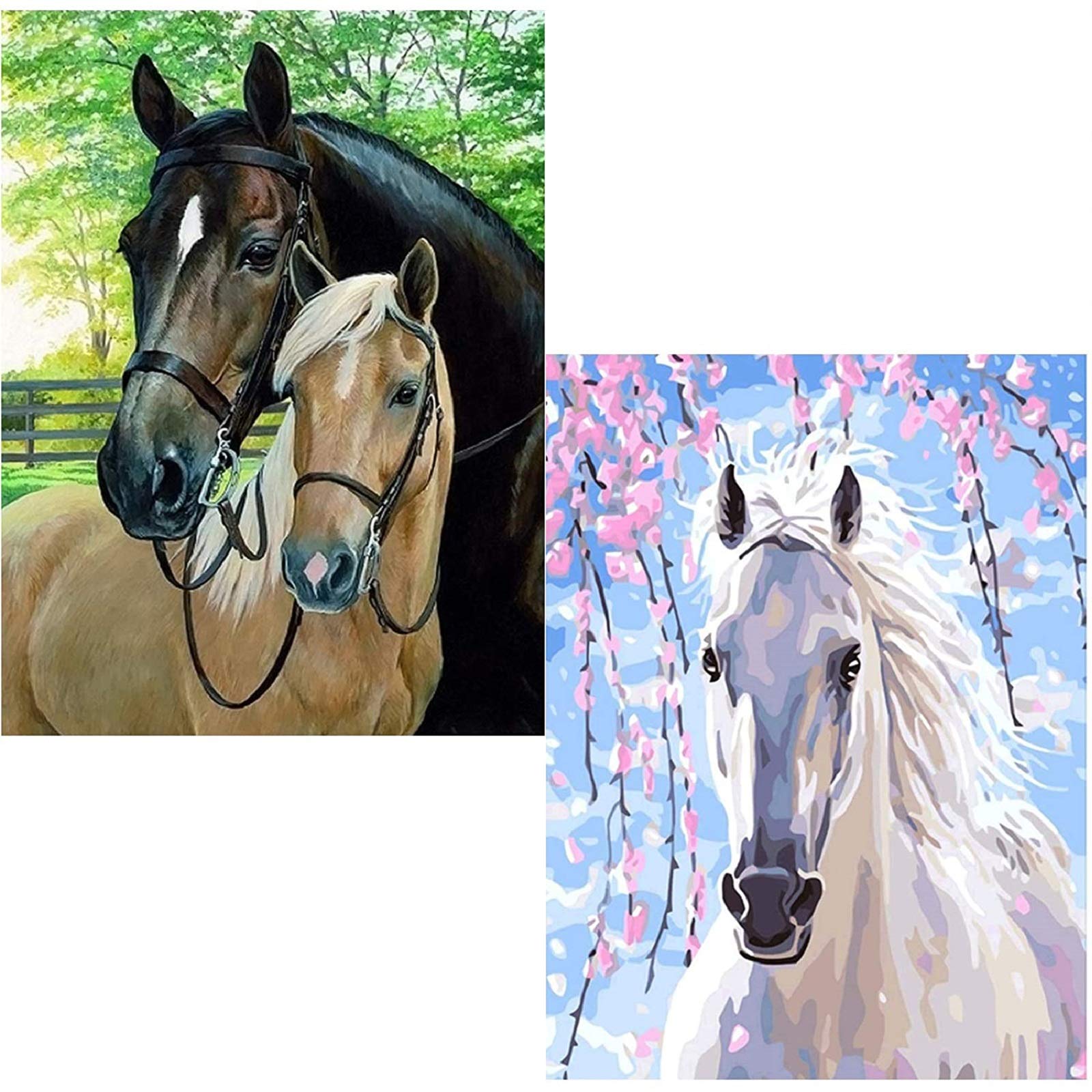 VEGCOO 2 Pack 5D Diamond Painting Kit, DIY Diamond Painting Full Kits Art Full Drill Set for Adults or Kids, Home Wall Decor(Horse)