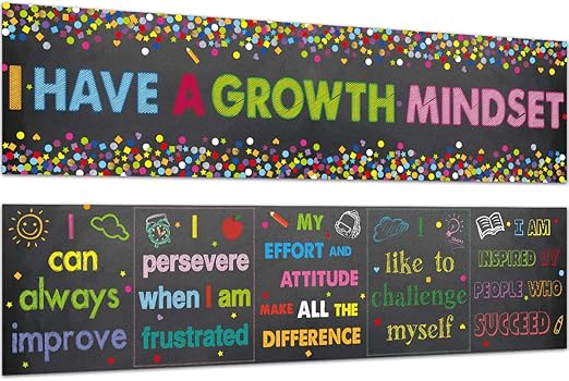 Amazon Com Classroom Banner Confetti Themed Growth Mindset Poster