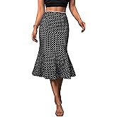 Emmiol Polka Dot Midi Skirt for Women - Elastic Mid-High Waisted Flowy Hem Satin Mermaid Skirts Casual Summer Trendy Clothes