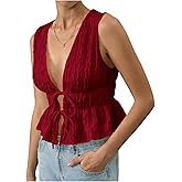 MakeMeChic Women's Tie Front Tank Top Sleeveless Ruffle Hem Crop Going Out Tops