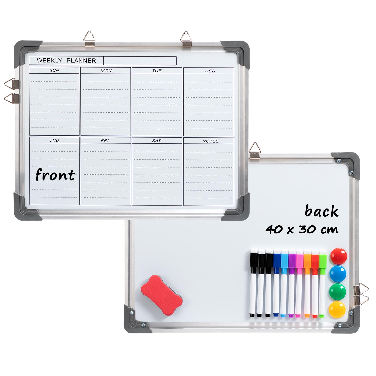 DOEWORKS Weekly Planner Magnetic Whiteboard, 40 x 30cm Whiteboard Wall Mounted, Double Sides A3 Dry Erase Hanging Board for Home School Office