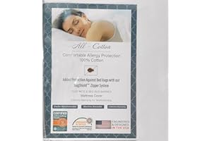 National Allergy Premium 100% Cotton Zippered Mattress Protector - Queen Size - 16-inch Deep - White - Breathable Hypoallerge