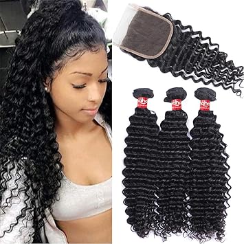 Amazon Com Haha Brazilian Deep Wave 3 Bundles With Closure 8a