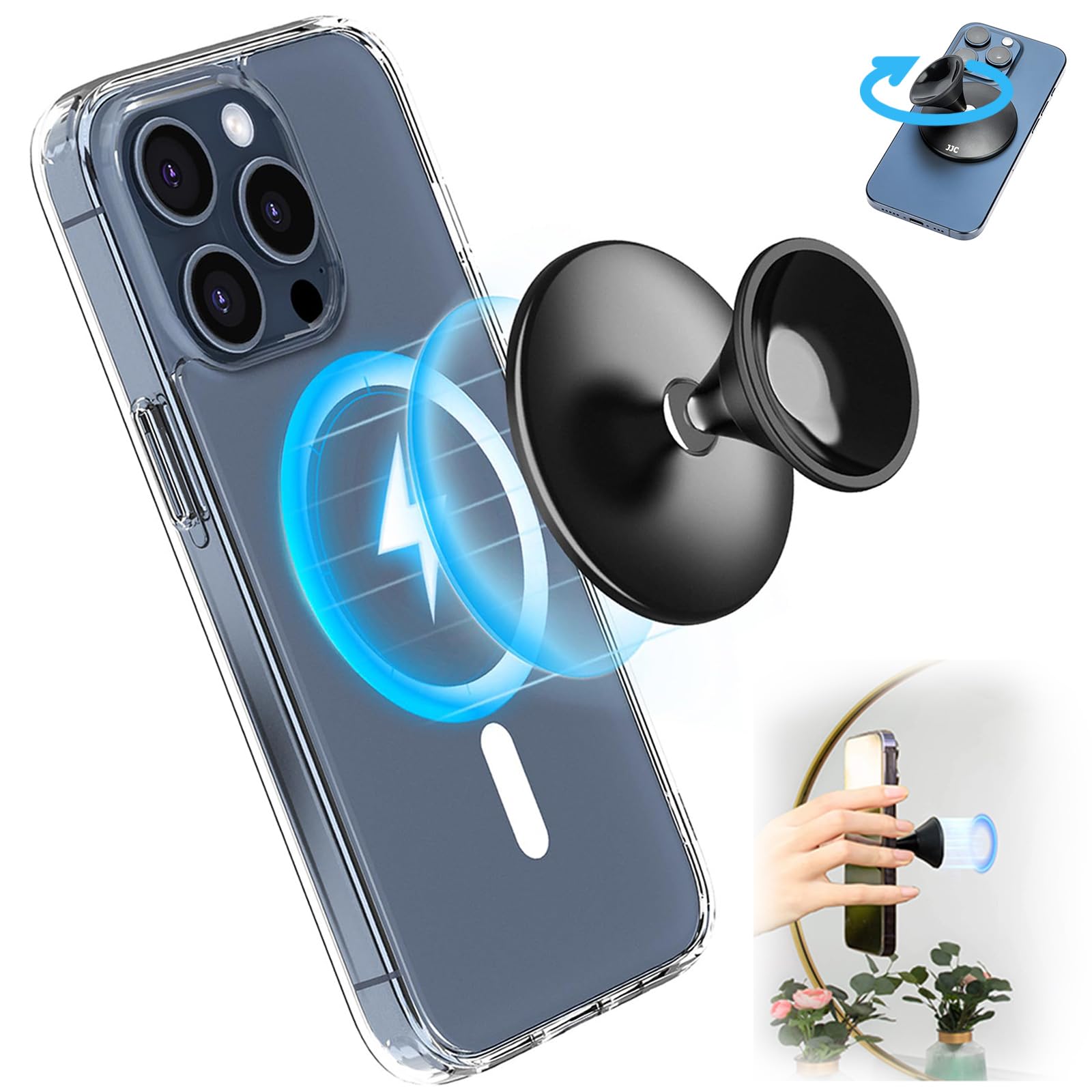 Magnetic Phone Grip Holder, Upgrade Suction iPhone hand Holder Stand for MagSafe, Compatible with iPhone 17 16 15 14 13 12 Pro Max Plus & All Mobile Phones, Adsorb Smooth Surfaces Such as Mirrors