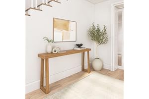 Plank+Beam Solid Wood Console Table, 66 Inch, Sofa Table, Narrow Entryway Table for Hallway, Behind The Couch, Living Room, Foyer, Easy Assembly, Pecan