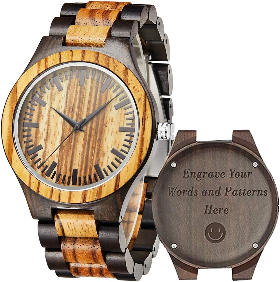 TJW Mens Wooden Watches Analog Quartz Handmade Casual Wood Wrist Watch for Men 6006