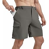 Lucky Rrui Men's Hiking Cargo Shorts 9" Stretch Quick-Dry Lightweight Work Shorts with 6 Pockets Casual Golf Fishing Shorts