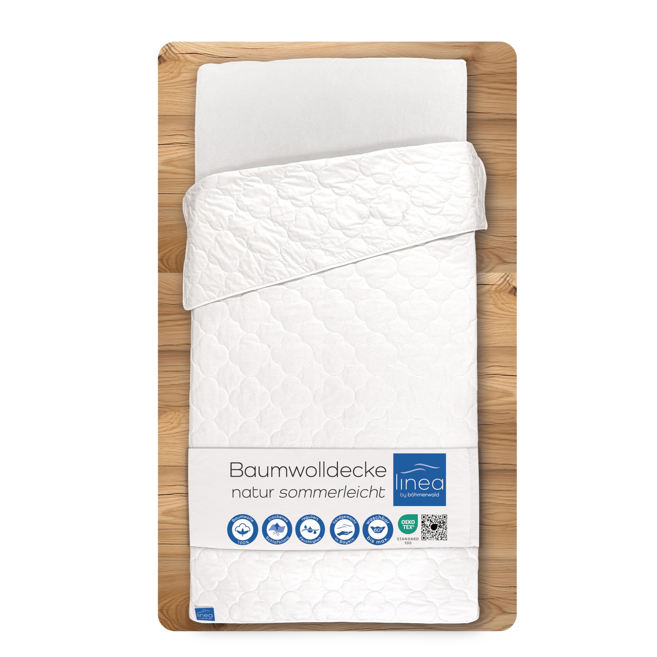 LINEA by böhmerwald nature cotton summer duvet, light, 155 x 220 cm, 100% cotton, suitable for allergy sufferers, washable up to 60 °C, produced in Germany