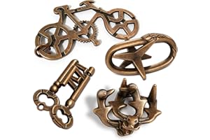 MHY Jumbo Metal Brain Teaser Puzzles for Adults - 4 Pack Challenging 3D Mind Games | with Portable Case | IQ Logic Toys & Gift for Teens