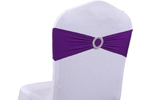 MDS-MEGADECORSUPPLY MDS Pack of 10 Spandex Chair Sashes Bow sash Elastic Chair Bands Ties with Buckle for Wedding and Events Decoration Spandex Slider Sashes Bow - Purple