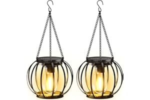 KOOPER Solar Lanterns Outdoor Waterproof, Upgraded Metal Hanging Solar Lights Outdoor Lanterns, Brighter Auto On/Off Outdoor Hanging Lantern for Yard Patio Pathway Porch Garden Decor 2 Pack