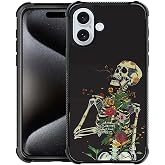 Goodsprout Phone Case Compatible with iPhone 16,Even Skeletons Need Romancegirl Cases, Tempered Glass Back+Soft Silicone TPU Shock Protective Case for iPhone 16.