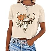 Vintage Western Crop T-Shirt for Women Cowgirl Tops Country Music Shirt Retro Cowboy Graphic Cropped Tees Tops