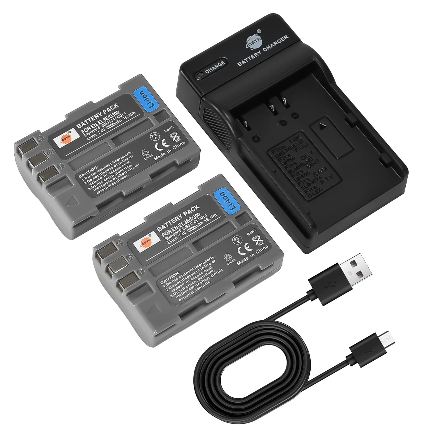 DSTE EN-EL3E ENEL3E Camera Battery (2-pack) and Charger Compatible with Nikon D30, D50, D70, D70S, D90, D100, D200, D300, D300S, D700