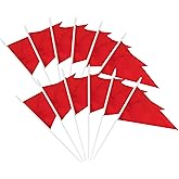 12 Pack Red Pennant Flags Small Mini Hand Held Solid Color Pennant On Sticks Flags with 12.6"Solid Pole &amp; Spear Top,Party Events Celebration,School,Grand Opening,Sports Clubs,Flower Pot