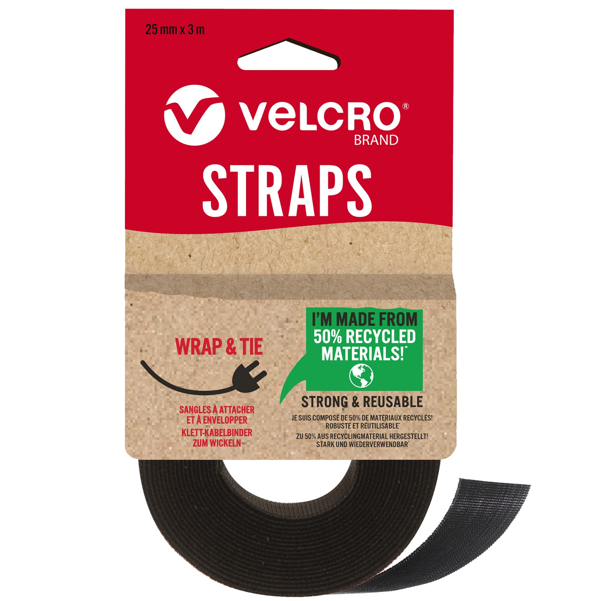 VELCRO® Brand | Eco One-Wrap Reusable Straps | Reusable, Flexible & Versatile All Purpose Straps for Home Improvement | Black | 25mm x 3m