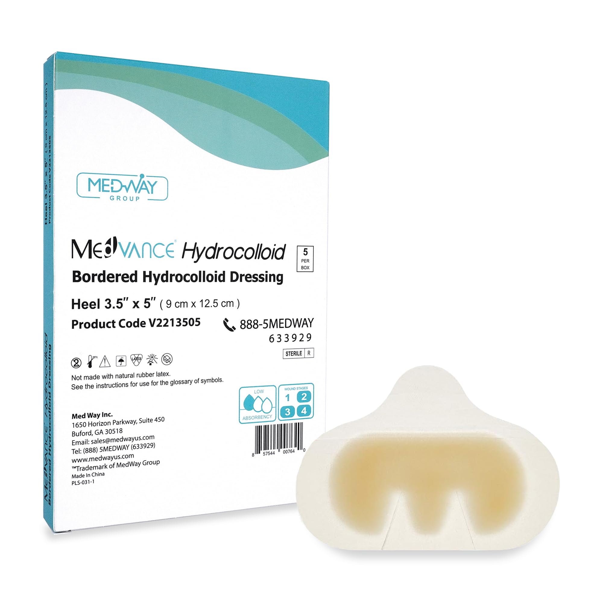 MedVance TM Hydrocolloid – Bordered Hydrocolloid Adhesive Dressing, Heel/Elbow, 9 cm x 12.5 cm, Box of 5 dressings