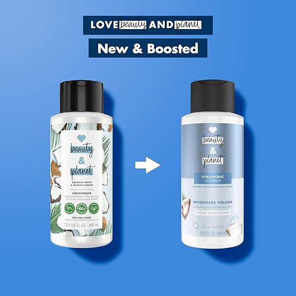 LOVE BEAUTY AND PLANET WEIGHTLESS VOLUME CONDITIONER WITH HYLAURONIC ACID COCONUT WATER & MIMOSA FLOWER FOR THIN AND FINE HAIR CARE 13.5 OZ