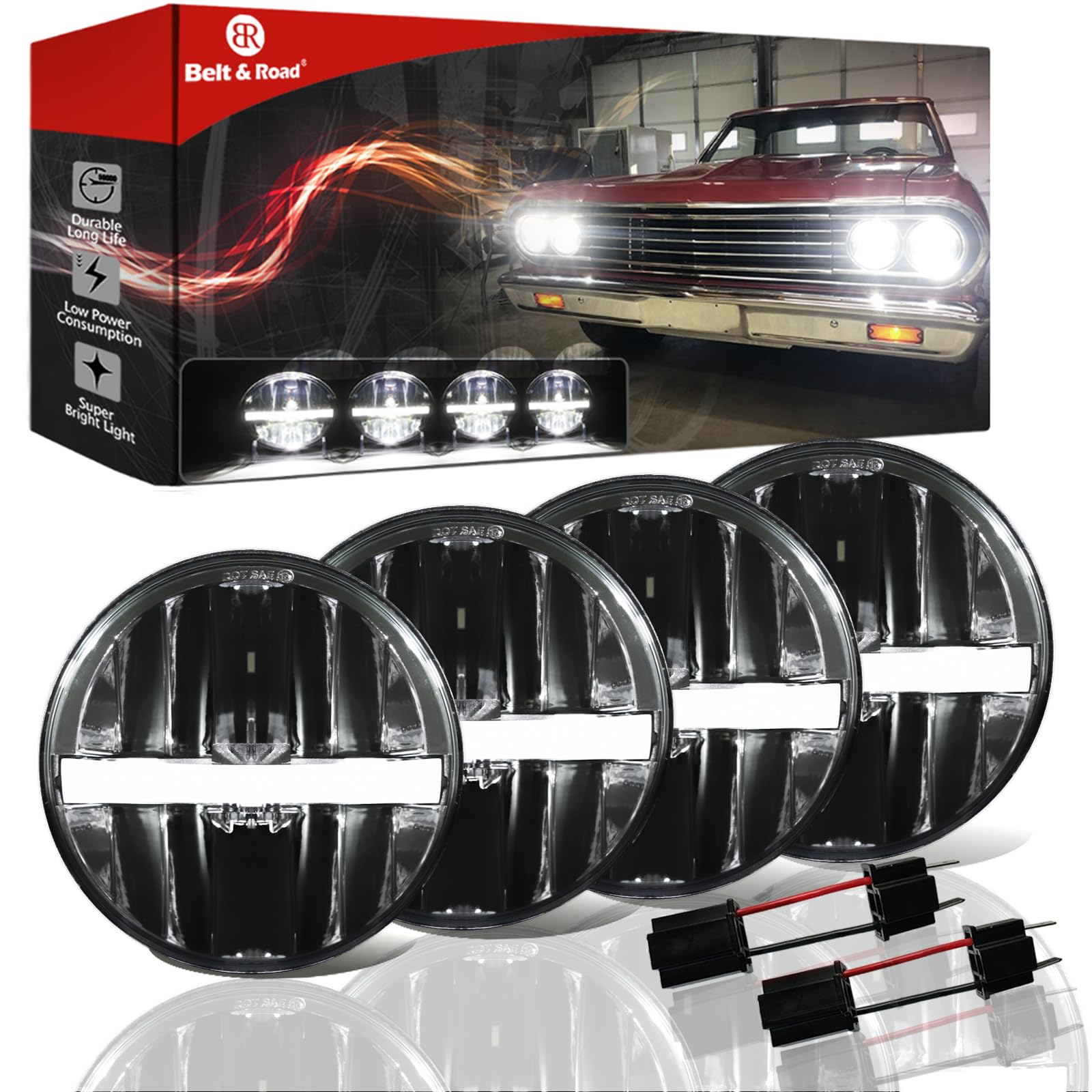 Photo 1 of 5 3/4 5.75 Inch LED Headlights 4PCS DRL H4 Projector for Chevrolet Chevelle,Impala,El Caminos,BMW E30,BUICK SKYLARK,Ford Galaxie 500,Pontiac Firebird, GTO,Gran Torino 1974, P-eterbilt Semi 349 359