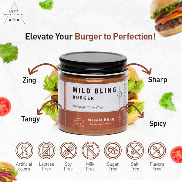 MASALA BLING BURGER & HAMBURGER SEASONING – 2.6 OZ | PERFECT SPICE BLEND FOR GRILLING CHICKEN, BAKING COTTAGE CHEESE (PANEER), MARINADES & MIX-INS