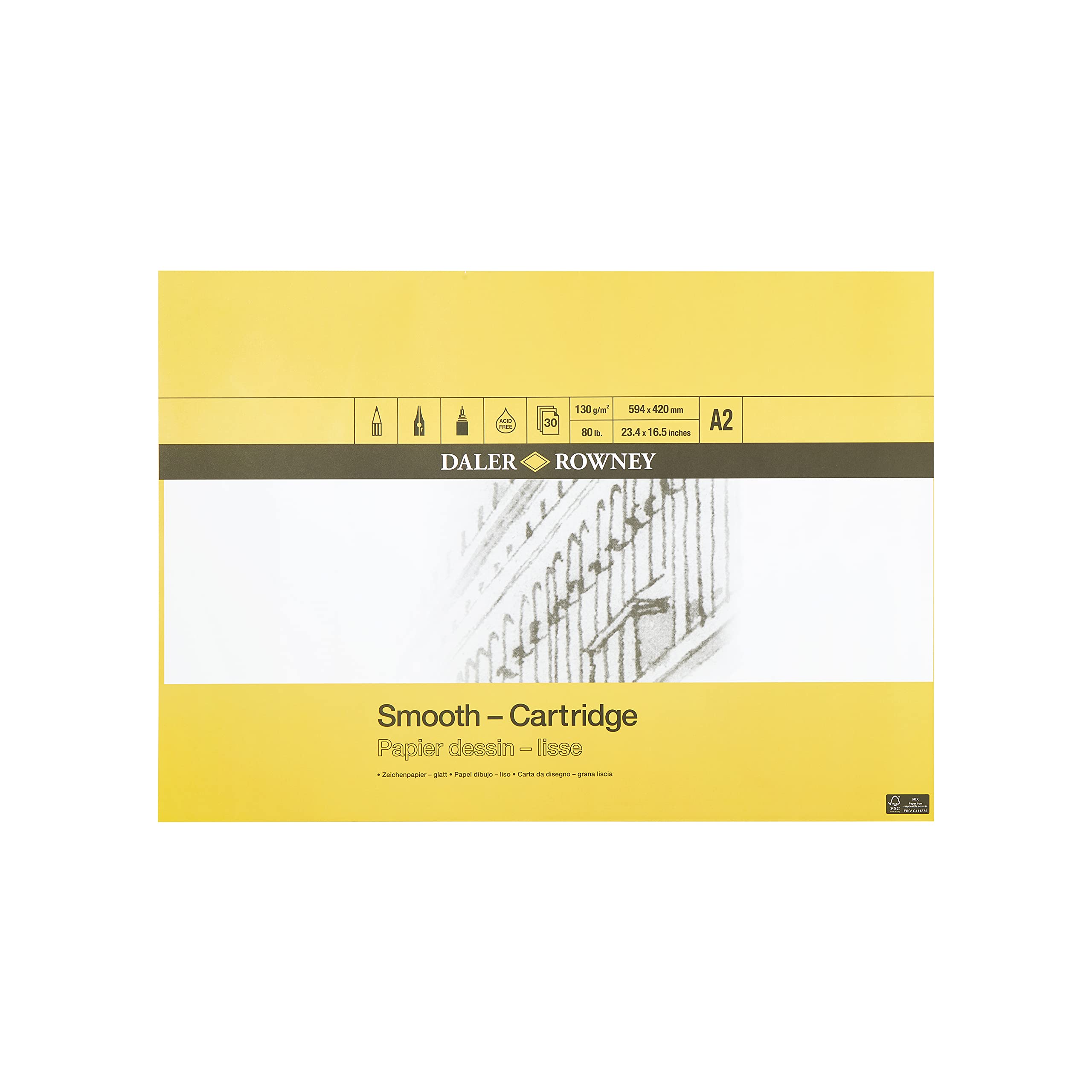 Daler Rowney GDASAGPA2 - Smooth Cartridge Paper - Gummed Pad - A2