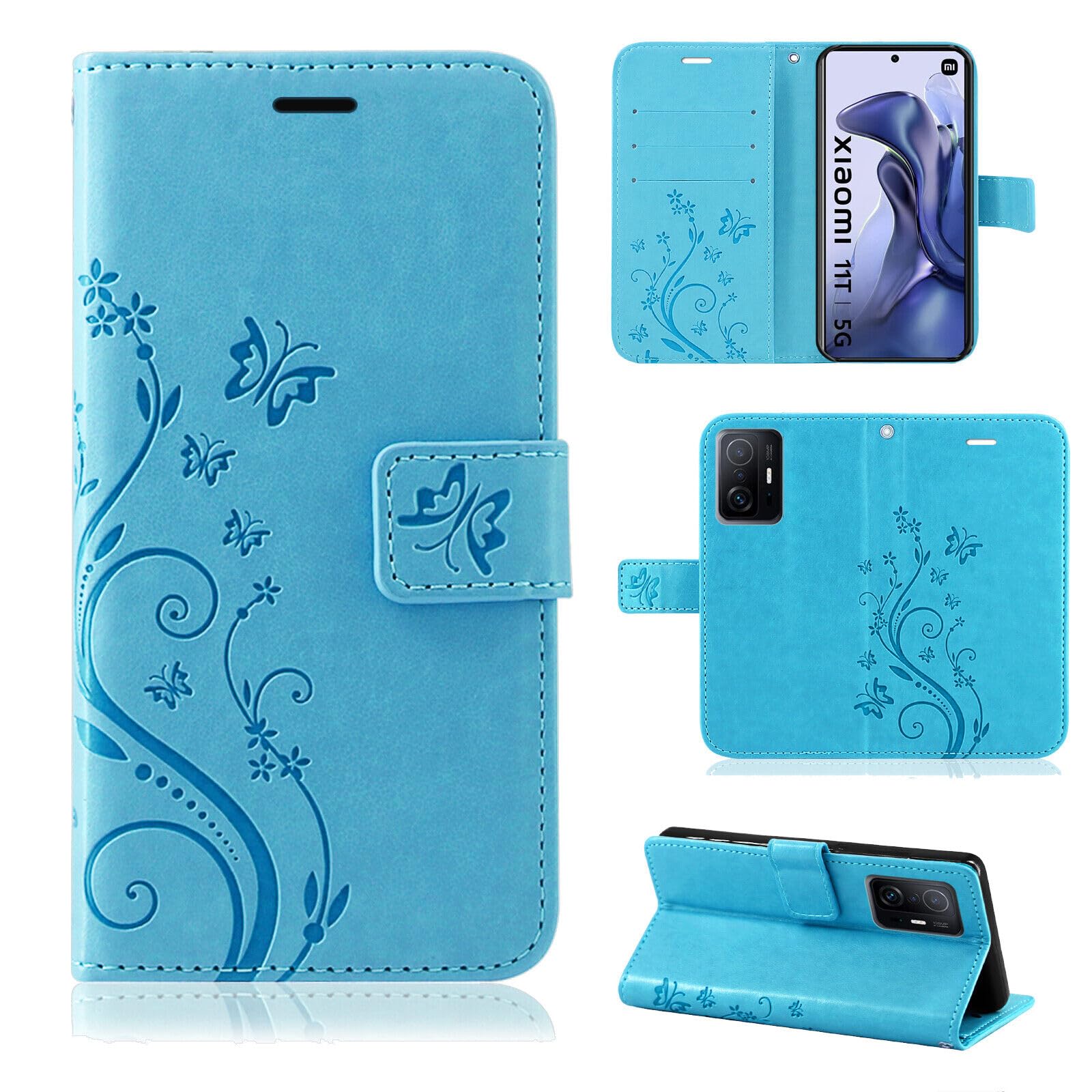 betterfon Mobile Phone Case for Xiaomi 11T / 11T Pro, Case Xiaomi 11T Pro / 11T - Flip Case Protective Mobile Phone Case with [Card Slots, Quality TPU] for Xiaomi 11T / 11T Pro Blue