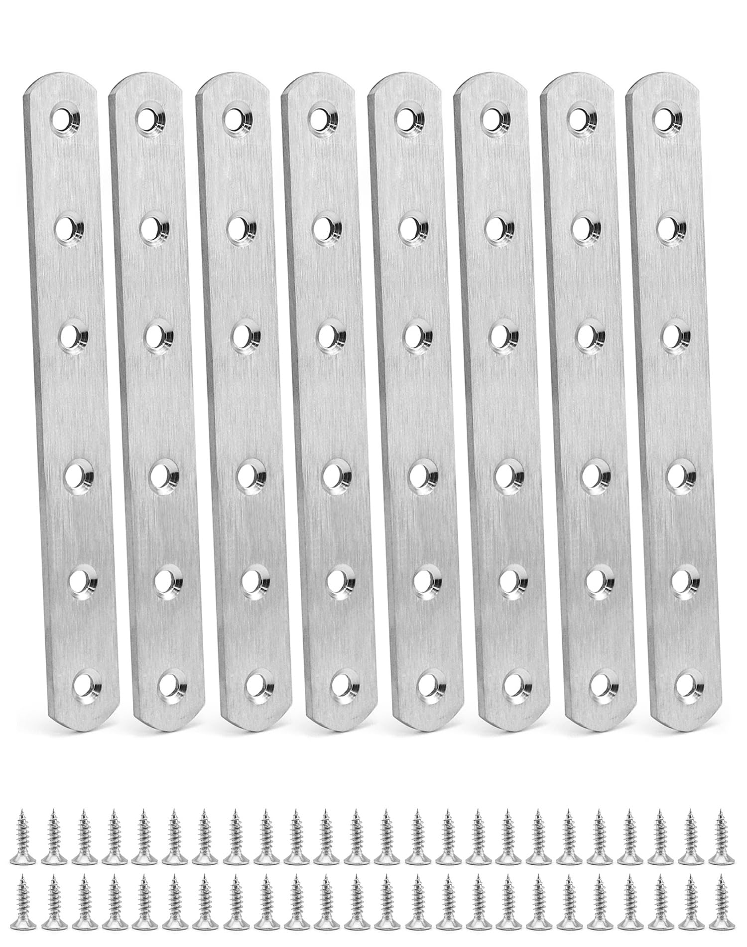 QWORK® 8PCS 160x20x3mm Stainless Steel Flat Braces Straight Corner Brackets with 48 PCS Fixing Screws