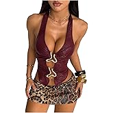 Milumia Women's Cut Out PU Leather Halter Top Y2k Metal Tie Back Sleeveless Rave Going Out Tops