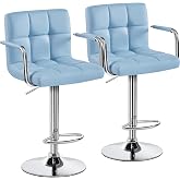 Yaheetech Bar Stools Set of 2, Swivel with Backs, Adjustable Height, Blue | 360&deg; Swivel Barstools Feature Padded PU Leather Seats, Supportive Backs, 300 lb Capacity for Kitchen Islands