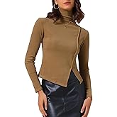 Allegra K Women's Turtle Neck Top Long Sleeve Slim Fit Asymmetric Casual Work Knit Pullover Tops